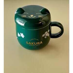 Green Lucky For You Sakura Breakfast Cup 55 Cat-Face Lid